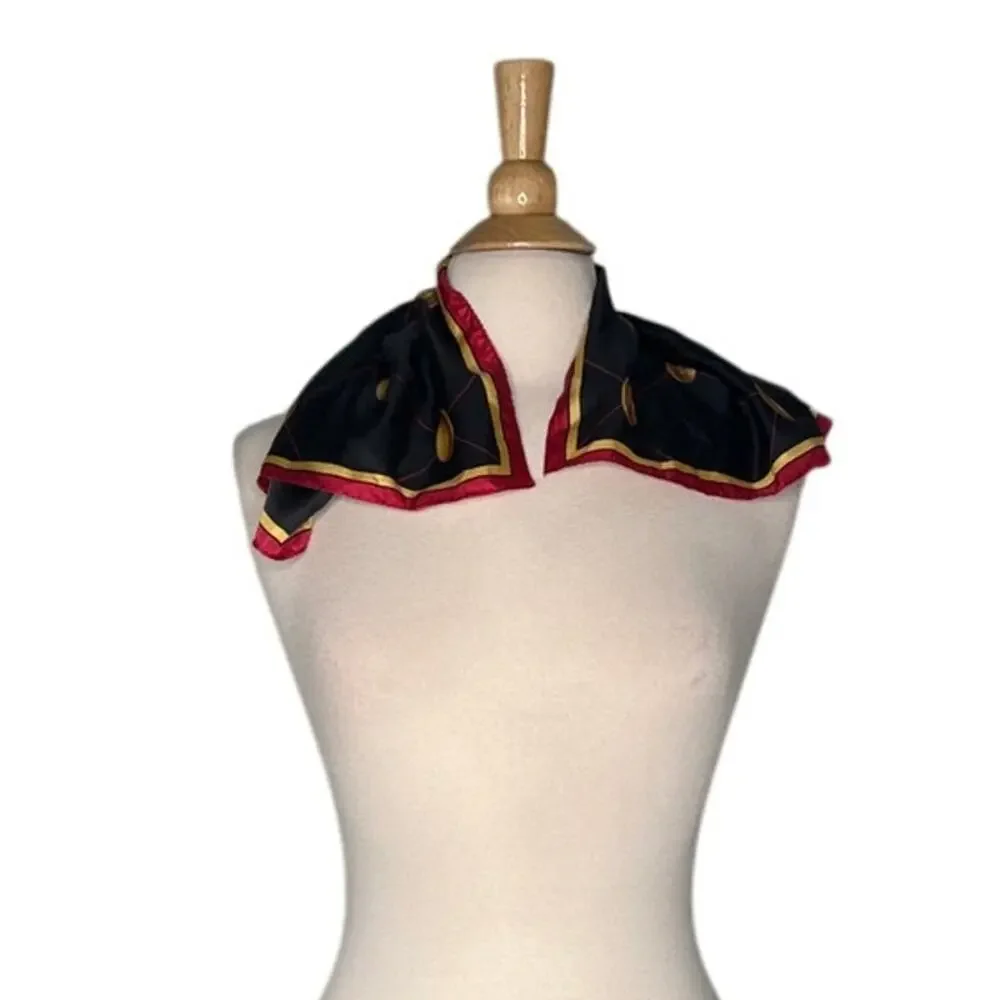 Vintage Talbots 100% Silk Black Square Head Scarf Red Gold Yellow Classy Graphic